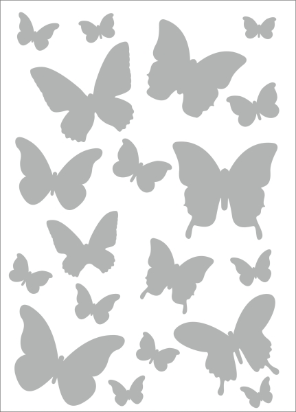 Satinier Schablone/ Aufkleber - 19 Schmetterlinge in Silber A5